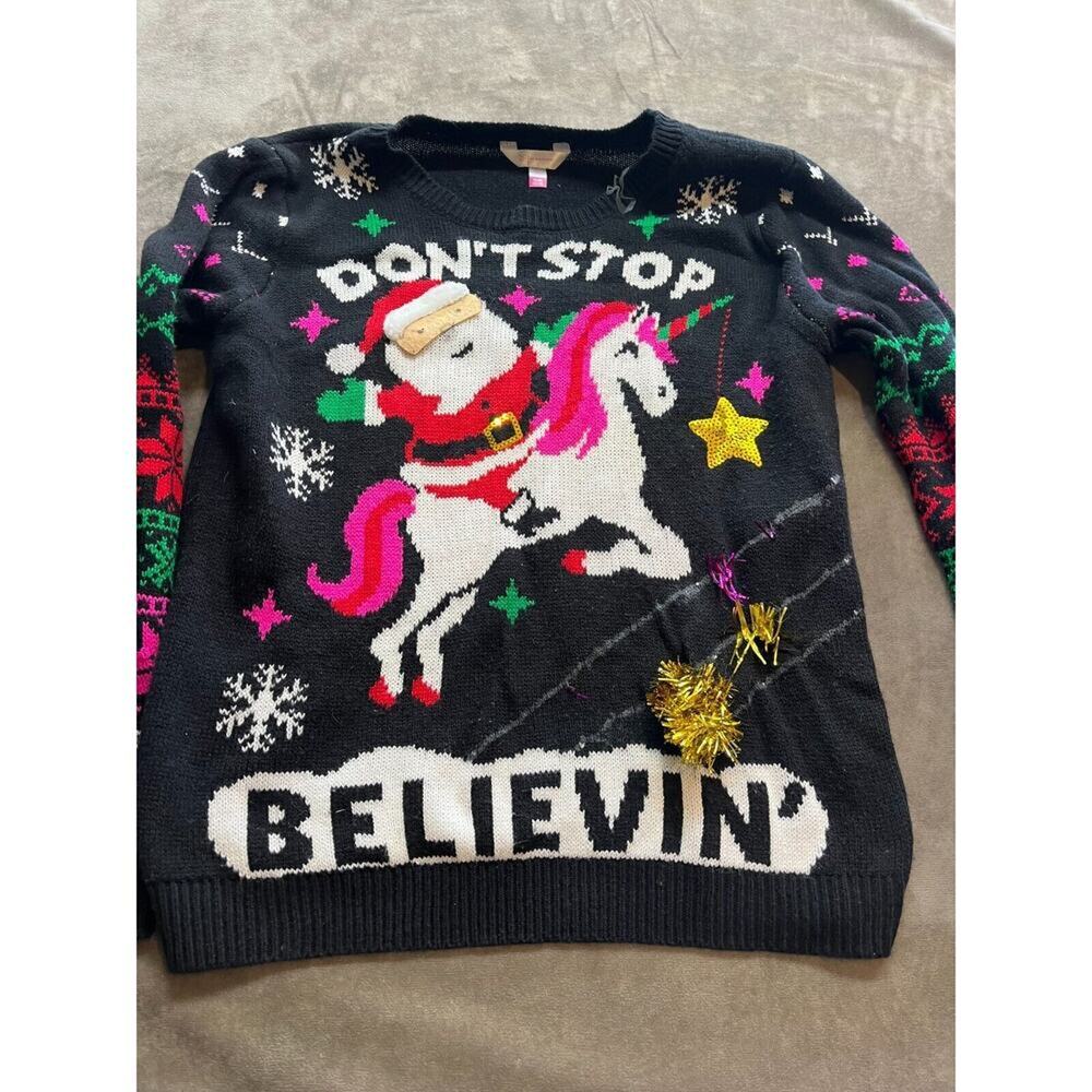 Ugly Christmas Sweater Junior Girls XL 15 - 17 Santa‎ Unicorn Sequin No bo Nobo